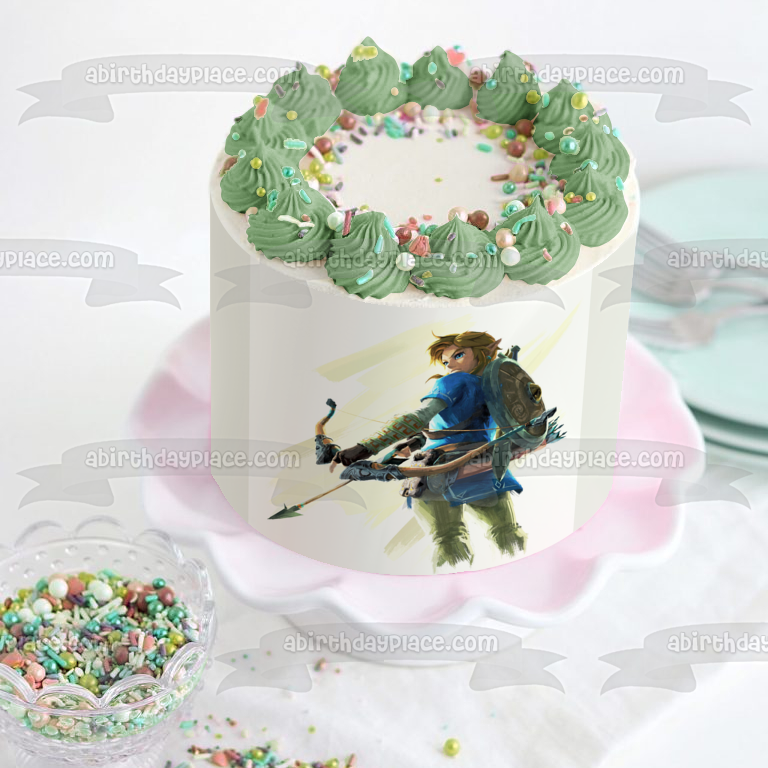 Figura decorativa comestible para tarta con lazo y flecha de Legends of Zelda Breath of the Wild Link ABPID22509 