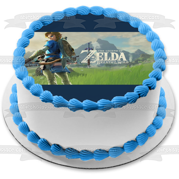 Legends of Zelda Breath of the Wild Link Arco y Flecha Montañas Imagen comestible para decoración de tarta ABPID22512 