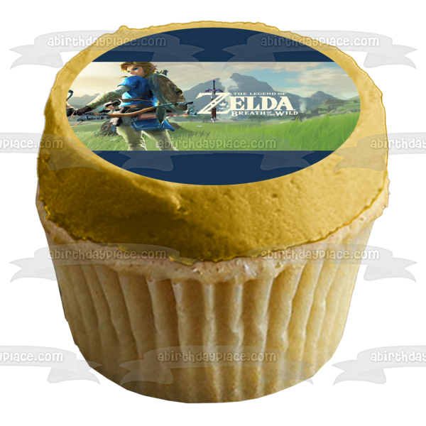 Legends of Zelda Breath of the Wild Link Arco y Flecha Montañas Imagen comestible para decoración de tarta ABPID22512 