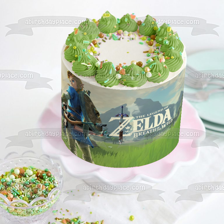 Legends of Zelda Breath of the Wild Link Arco y Flecha Montañas Imagen comestible para decoración de tarta ABPID22512 