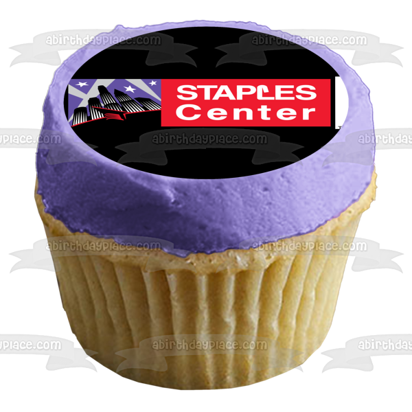 Imagen comestible para decoración de tarta con el logotipo del Staples Center, edificios y estrellas ABPID24053 