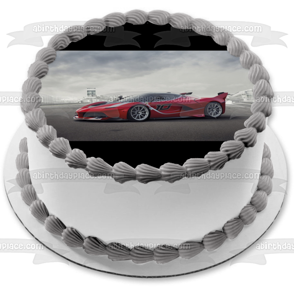 Red Race Car #10 Grey Sky Background Edible Cake Topper Image ABPID24336