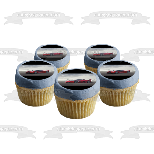 Red Race Car #10 Grey Sky Background Edible Cake Topper Image ABPID24336