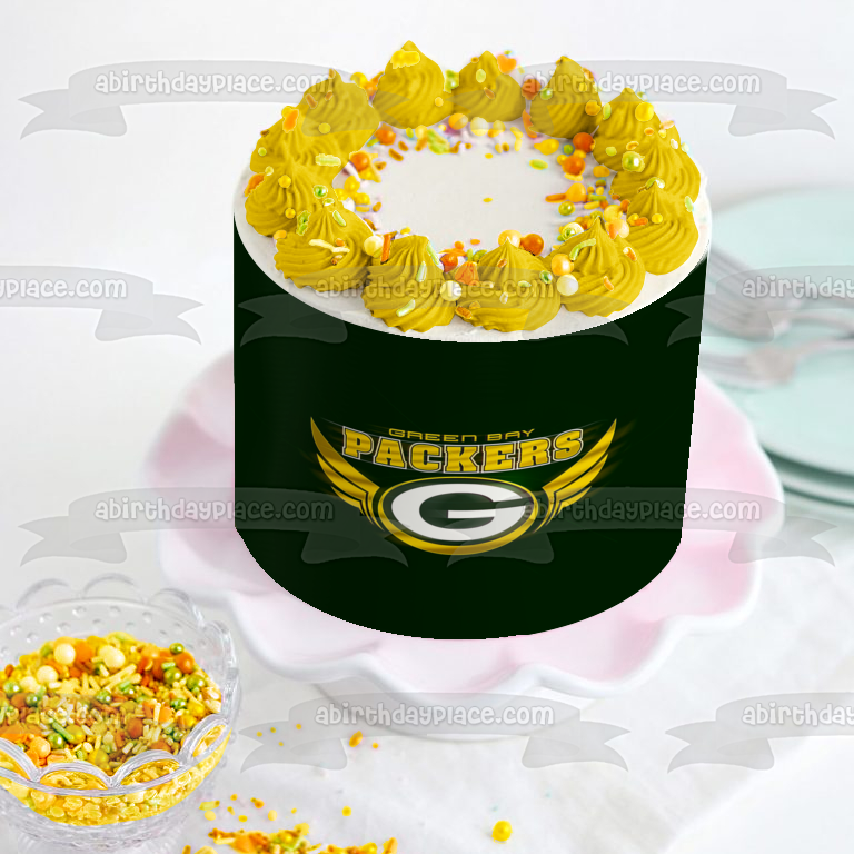 NFL Green Bay Packers Logo Alas Fondo Verde Liga Nacional de Fútbol Imagen comestible para tarta ABPID24389 