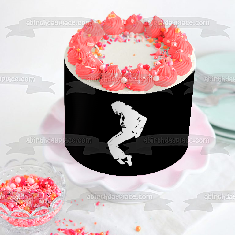 Michael Jackson Moonwalk Black and White Silhouette Edible Cake Topper Image ABPID26855