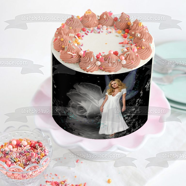 True Blood Sookie White Fairy Wings White Rose Edible Cake Topper Image ABPID27005