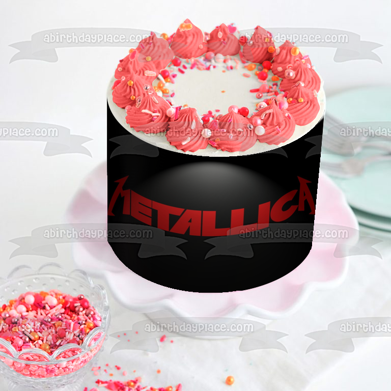 Imagen comestible para decoración de tarta con logotipo rojo de Metallica, fondo negro, ABPID26875 