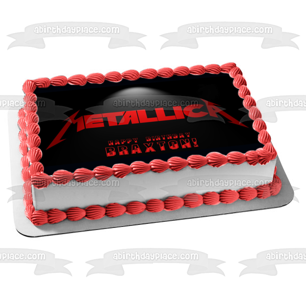 Imagen comestible para decoración de tarta con logotipo rojo de Metallica, fondo negro, ABPID26875 