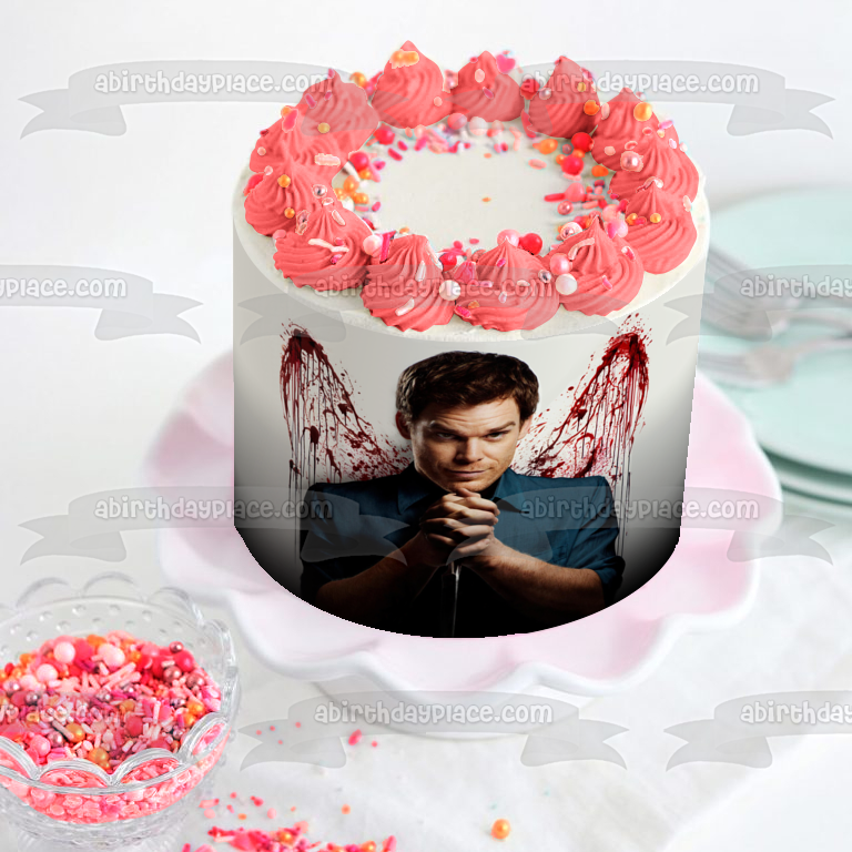 Dexter Blood Splatter Angel Wings Edible Cake Topper Image ABPID26936