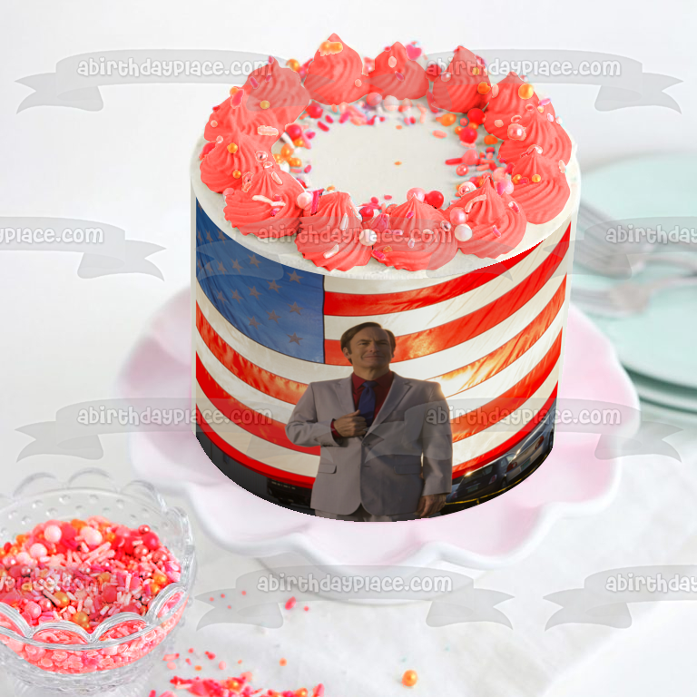 Better Call Saul Saul Goodman - Decoración comestible para tarta con bandera estadounidense, imagen ABPID27064 