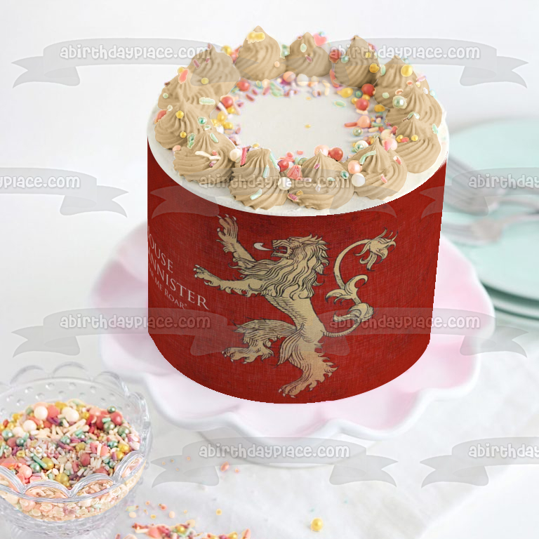 Game of Thrones House Lanniser Emblem Her Me Roar Edible Cake Topper Image ABPID26941