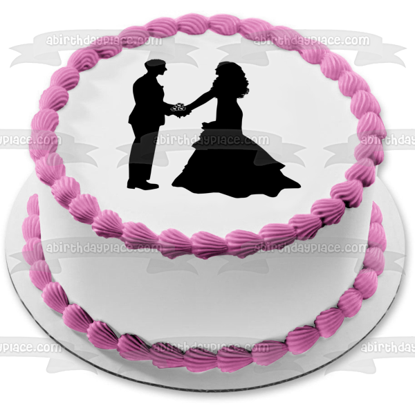 Adorno comestible para tarta con silueta de novia y novio de boda, imagen ABPID56282 