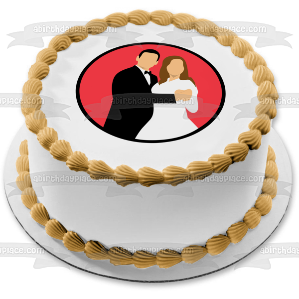 Imagen comestible para decoración de tarta con silueta de novia y novio de boda ABPID56285 