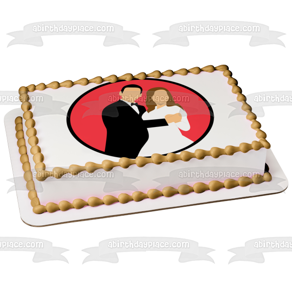 Imagen comestible para decoración de tarta con silueta de novia y novio de boda ABPID56285 