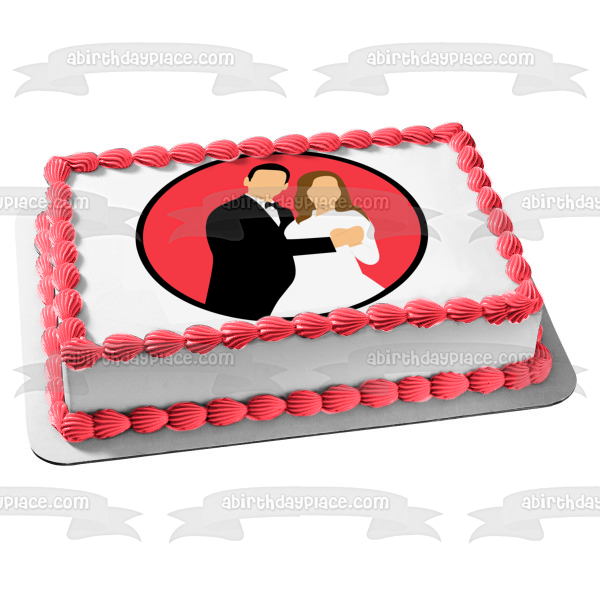 Imagen comestible para decoración de tarta con silueta de novia y novio de boda ABPID56285 