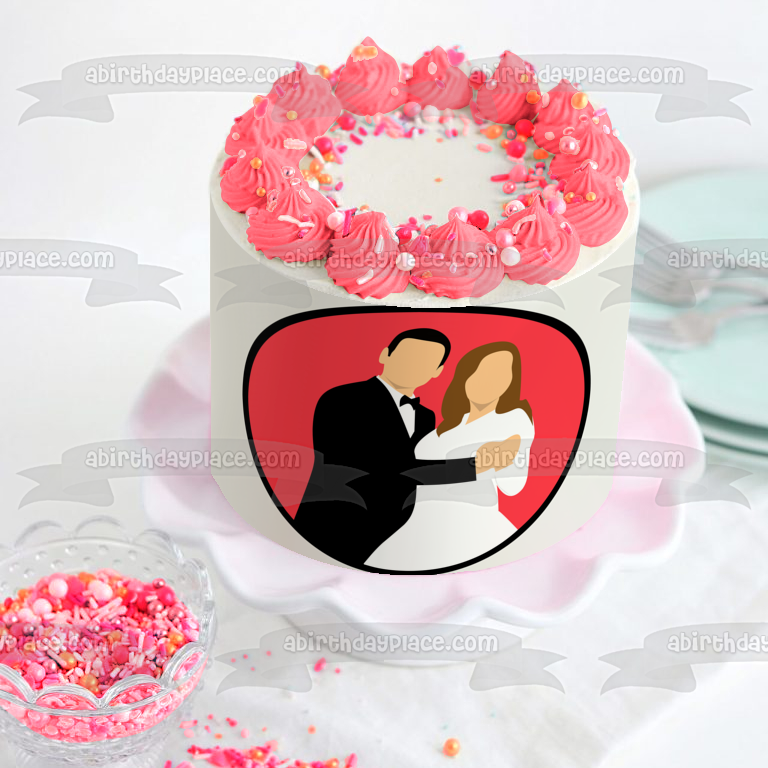 Imagen comestible para decoración de tarta con silueta de novia y novio de boda ABPID56285 