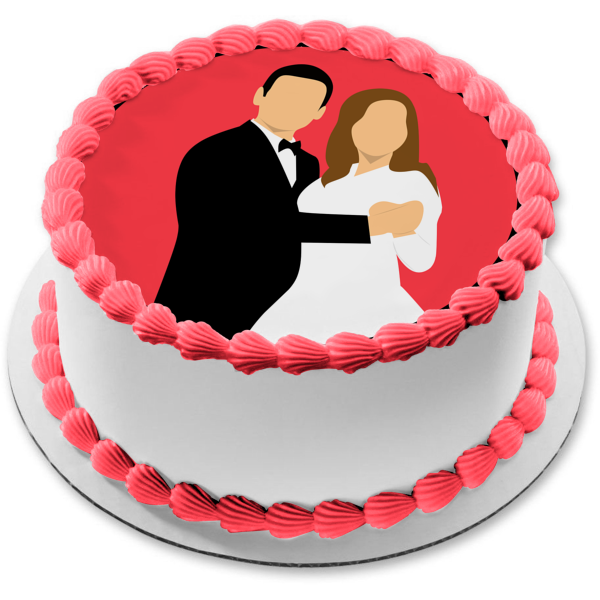 Imagen comestible para decoración de tarta con silueta de novia y novio de boda ABPID56285 