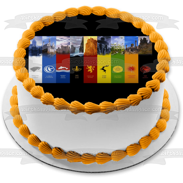 Game of Thrones Houses and Emblems Stark Arryn Tully Greyjoy Mormont Baratheon Tyrell Targaryen Martell Edible Cake Topper Image ABPID26961