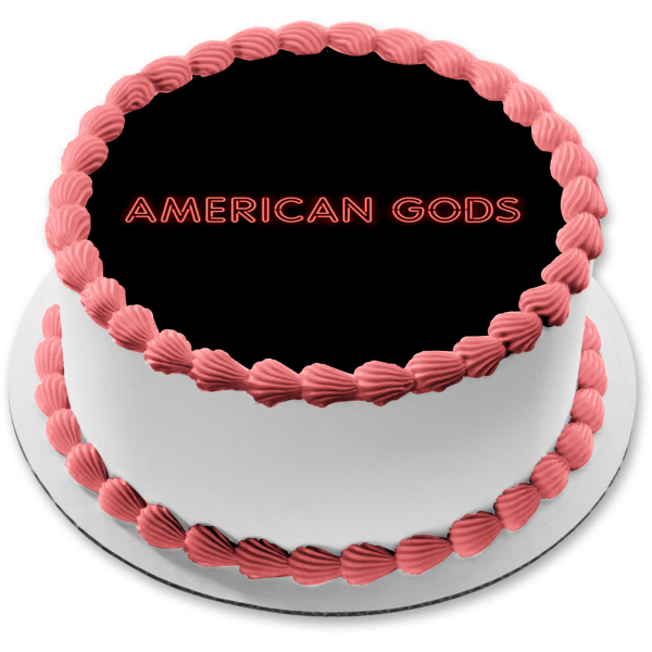 Imagen comestible para decoración de tarta con el logotipo de American Gods, fondo negro, ABPID26981 