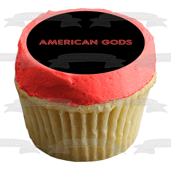 Imagen comestible para decoración de tarta con el logotipo de American Gods, fondo negro, ABPID26981 