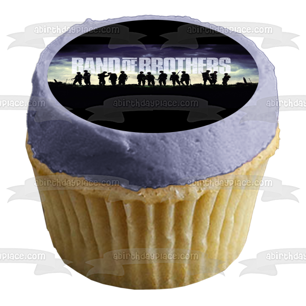 Band of Brothers Army Soldier Silhouettes Blue Sky Background Edible Cake Topper Image ABPID27111