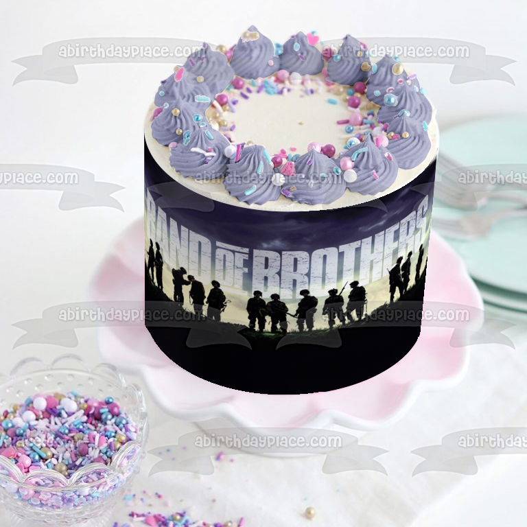 Band of Brothers Army Soldier Silhouettes Blue Sky Background Edible Cake Topper Image ABPID27111