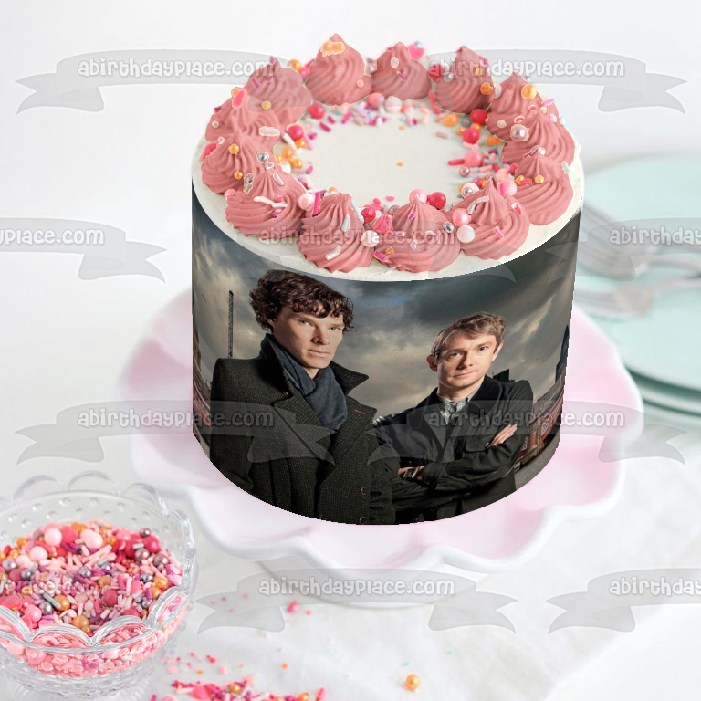 Sherlock Holmes John Watson City Buildings Edible Cake Topper Image ABPID27121