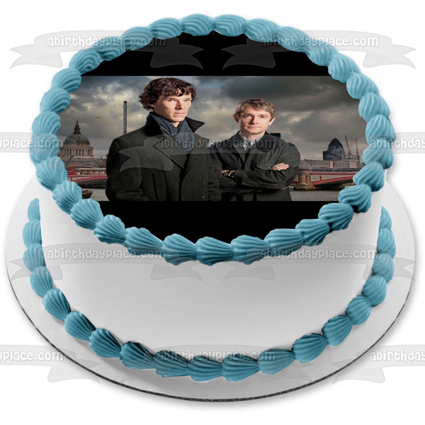 Sherlock Holmes John Watson City Buildings Edible Cake Topper Image ABPID27121