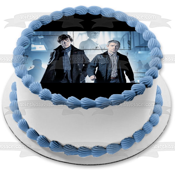 Sherlock Sherlock Holmes John Watson Fondo de siluetas de personajes grises Imagen comestible para decoración de tarta ABPID27126 