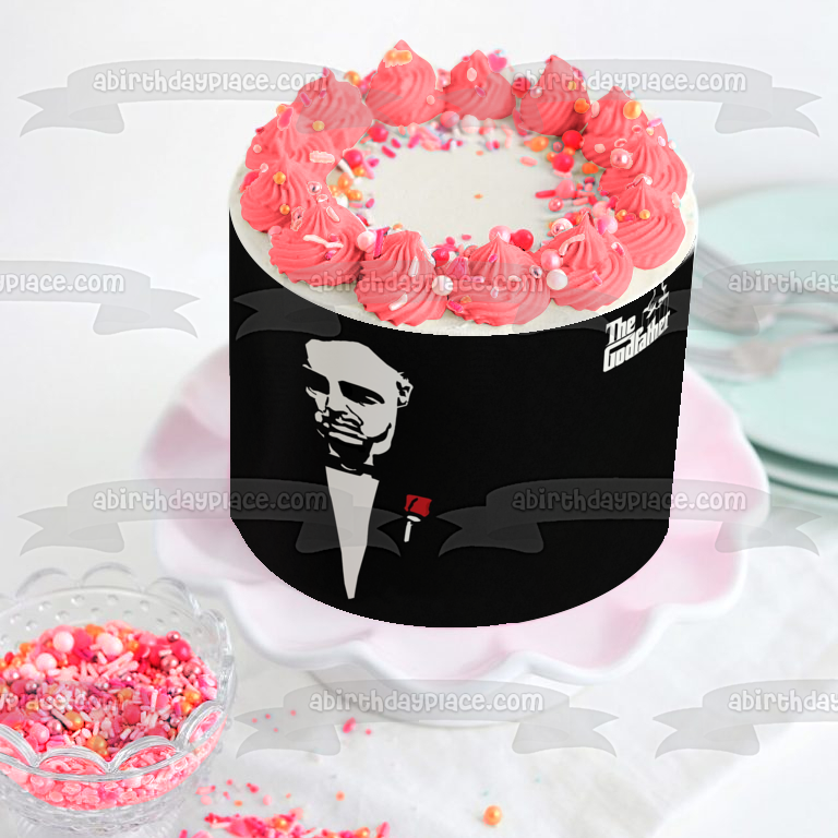 El padrino Vito Corleone blanco y negro rosa roja comestible decoración para tarta imagen ABPID27131 