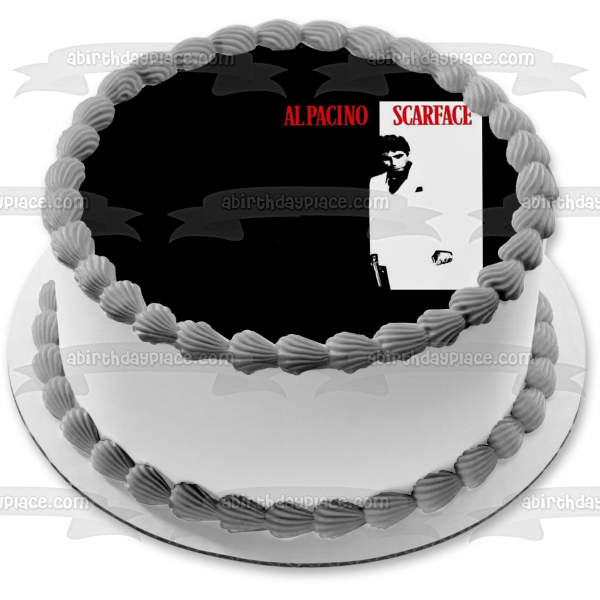 Caracortada Al Pacino Tony Montana Decoración comestible para tarta en blanco y negro Imagen ABPID27136 