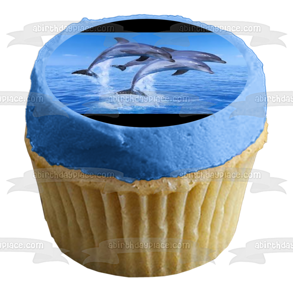 Decoración comestible para tarta con delfines saltando en el océano, imagen ABPID27405 