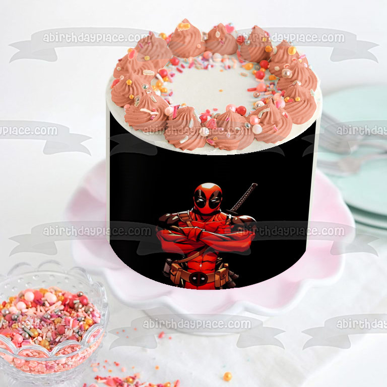 Marvel Deadpool Black Background Edible Cake Topper Image ABPID27413