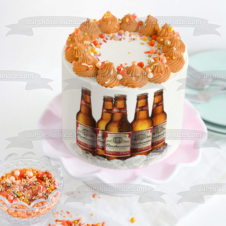 Botellas de cerveza Budweiser Cubitos de hielo Adorno comestible para tarta Imagen ABPID27505 