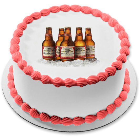 Botellas de cerveza Budweiser Cubitos de hielo Adorno comestible para tarta Imagen ABPID27505 