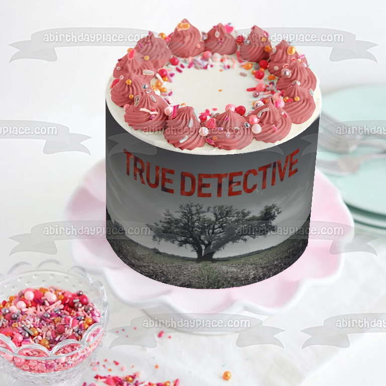 Imagen comestible para decoración de tarta con árbol de campo de True Detective, cielo gris, ABPID27176 