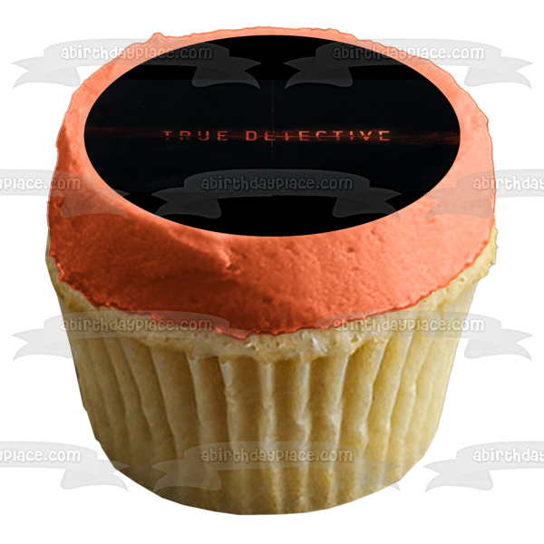 Imagen comestible para decoración de tarta con el logotipo de True Detective, fondo negro, ABPID27179 