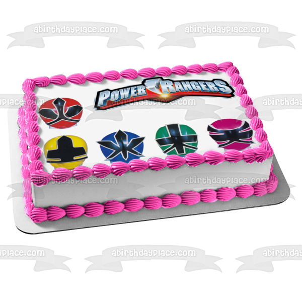 Power Rangers Logo Caras Red Ranger Yellow Ranger Blue Ranger Green Ranger Pink Ranger Edible Cake Topper Imagen ABPID27571 