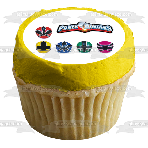 Power Rangers Logo Caras Red Ranger Yellow Ranger Blue Ranger Green Ranger Pink Ranger Edible Cake Topper Imagen ABPID27571 