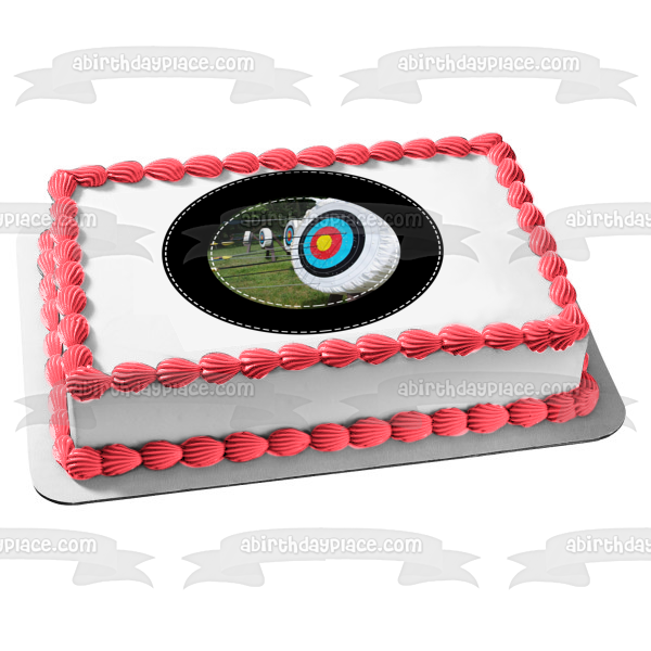 Archery Sports Targets Arrows Black Circular Edge Edible Cake Topper Image ABPID27205