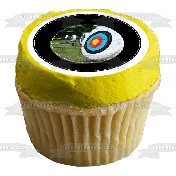 Archery Sports Targets Arrows Black Circular Edge Edible Cake Topper Image ABPID27205