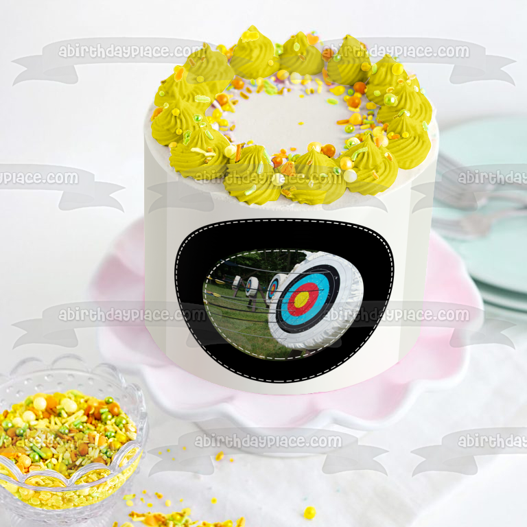 Archery Sports Targets Arrows Black Circular Edge Edible Cake Topper Image ABPID27205