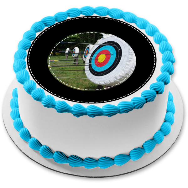 Archery Sports Targets Arrows Black Circular Edge Edible Cake Topper Image ABPID27205