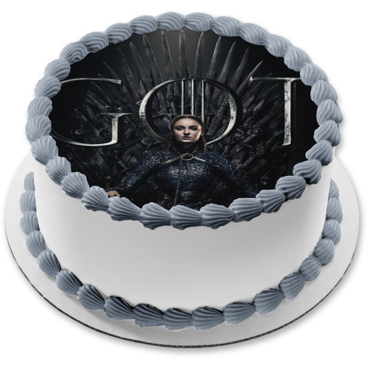 Game of Thrones Sansa Stark Iron Throne Black Background Edible Cake Topper Image ABPID27232