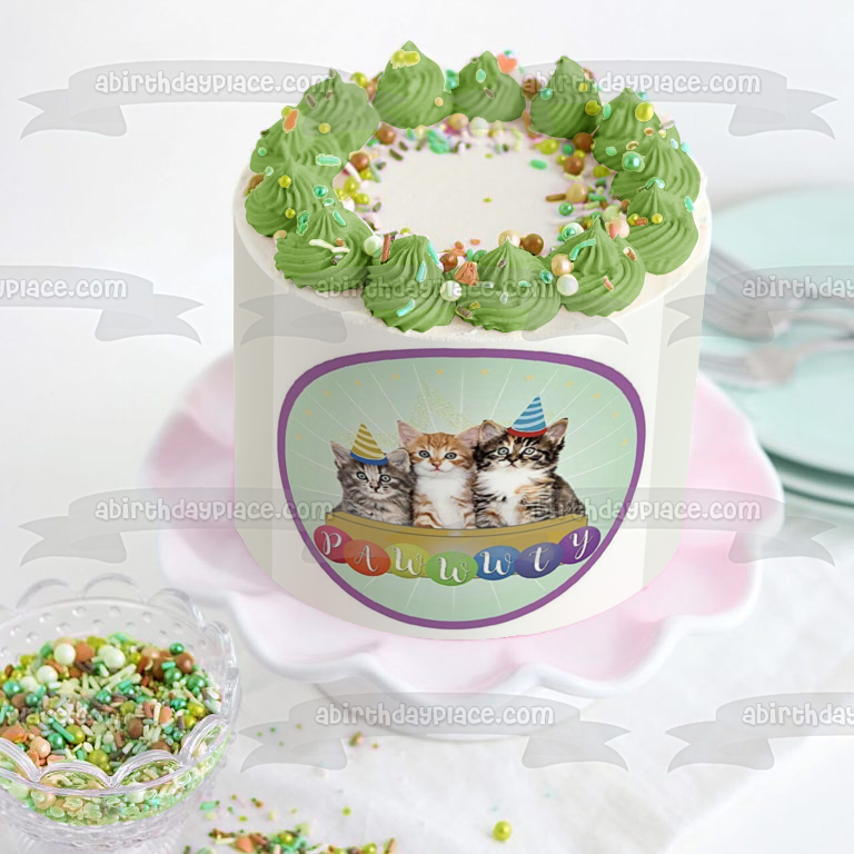 Feliz cumpleaños, gatos, sombreros de fiesta, Pawwwty, decoración comestible para tarta, imagen ABPID27717 