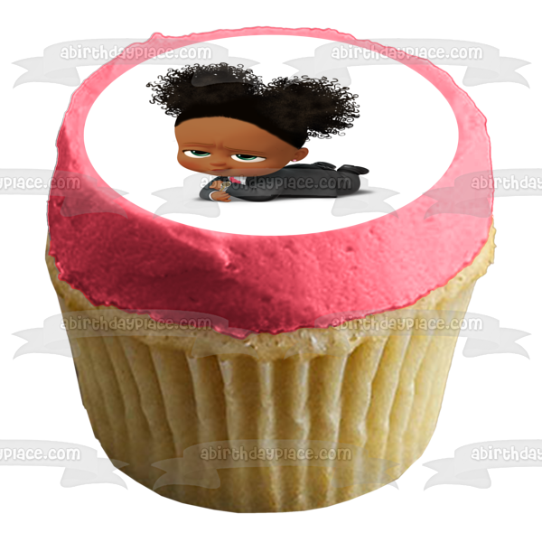 Imagen de decoración comestible para tarta con reloj dorado de Baby Boss Girl afroamericana ABPID27727 