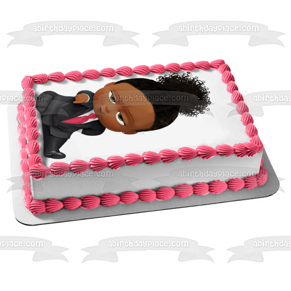 Imagen de decoración comestible para tarta con pelo de cola de caballo de bebé afroamericana ABPID27730 