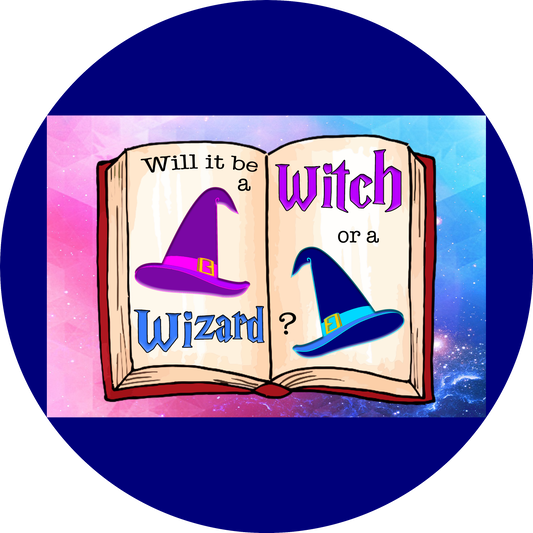 Baby Shower Will It Be a Witch or a Wizard Book Edible Cake Topper Image ABPID27286