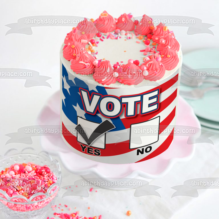 Día de la votación Sí No Cajas Bandera estadounidense Decoración comestible para tarta Imagen ABPID27298 