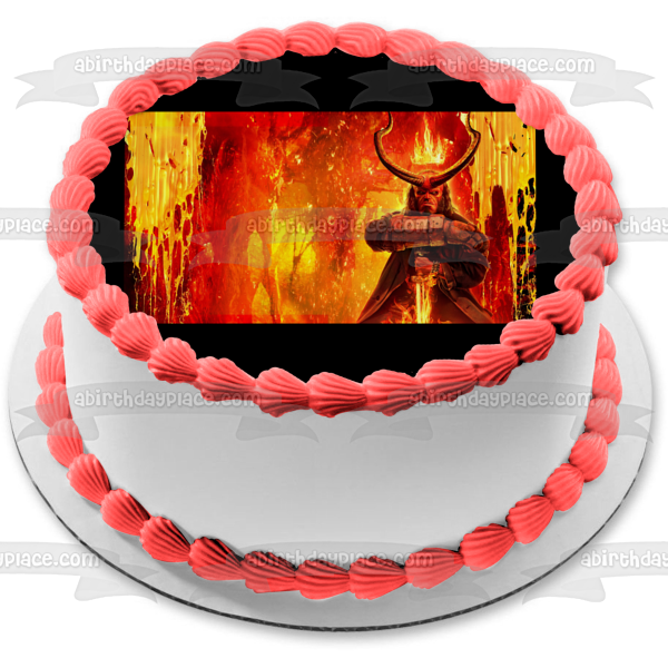 Avengers End Game Hellboy Fiery Background Edible Cake Topper Image ABPID28001